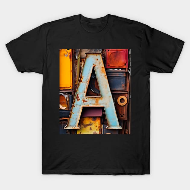 Rusty Letter A Antique Monogram Letter A Initial Alphabet T-Shirt by Mind Your Tee